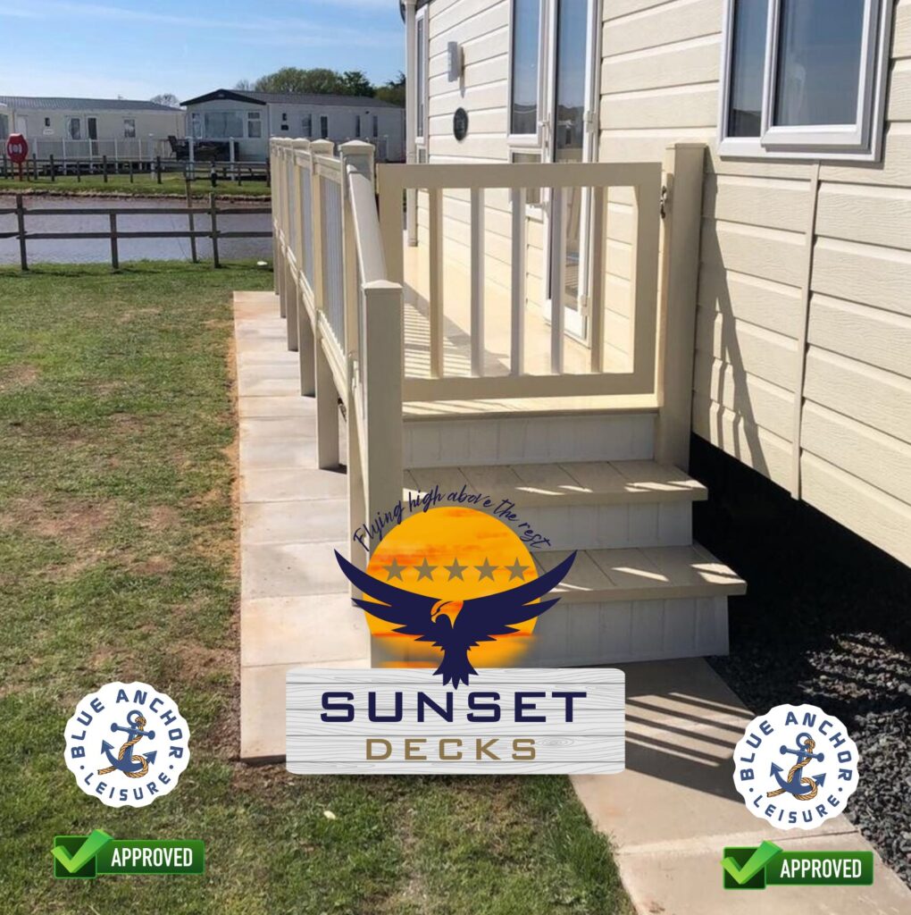 UPVC caravan steps and gate fitted on a holiday park pitch